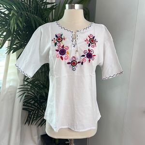 Bohemian hand made top/ hand embroidery 100% cotton.